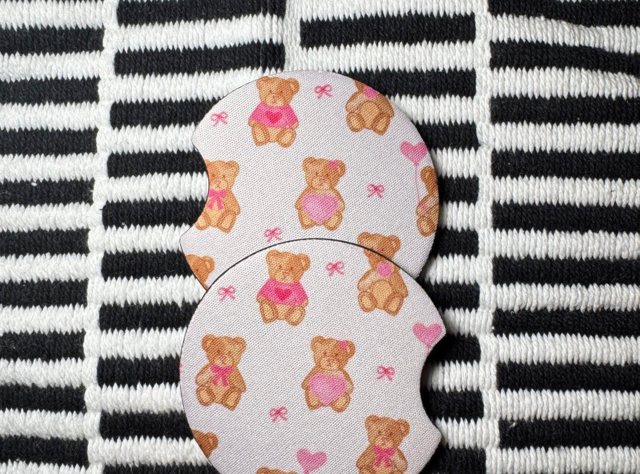 Teddy Bear Hearts Car Coaster Set