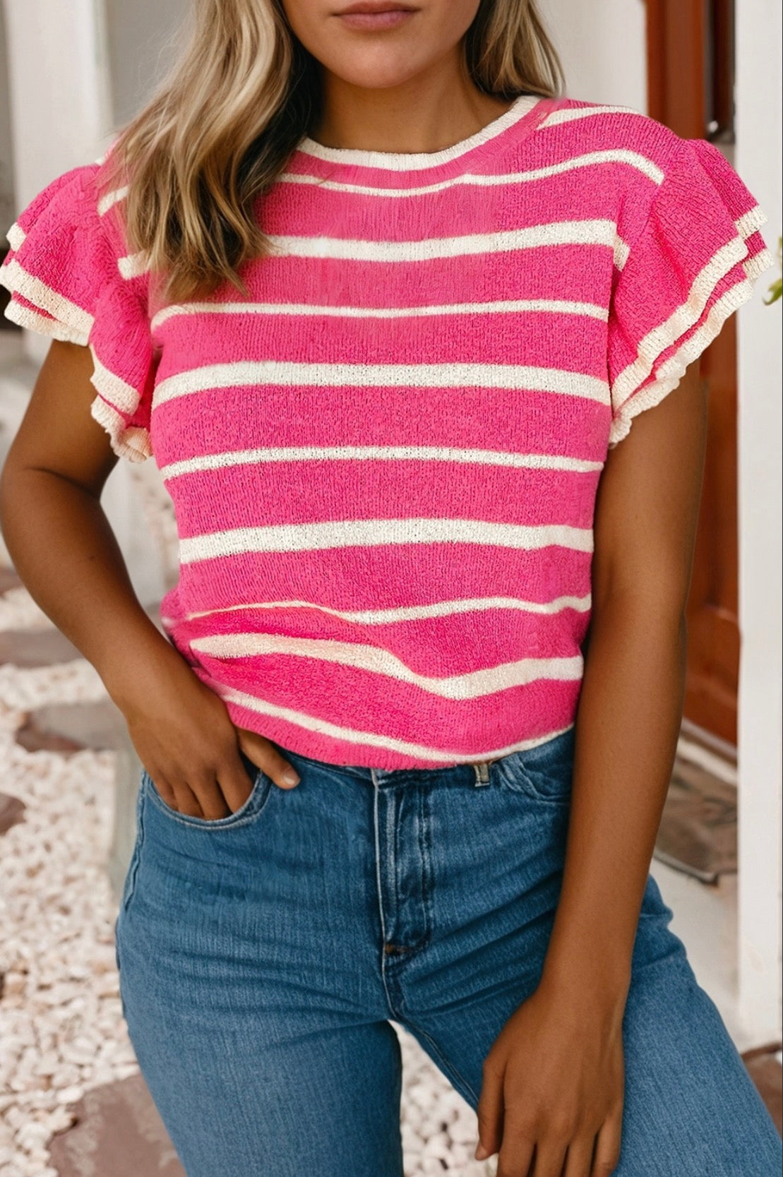 Pink Stipe Sweater Top